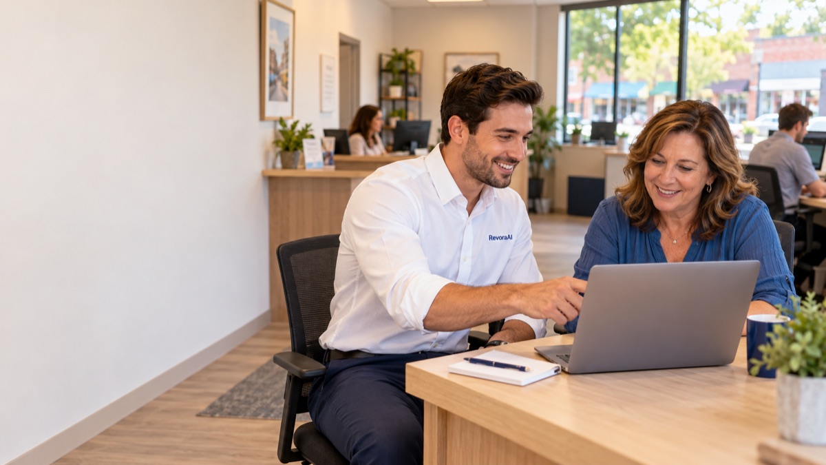 Illustrative AI specialist working with a business owner