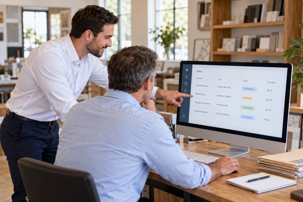 Illustrative specialist organizing business operations with an owner